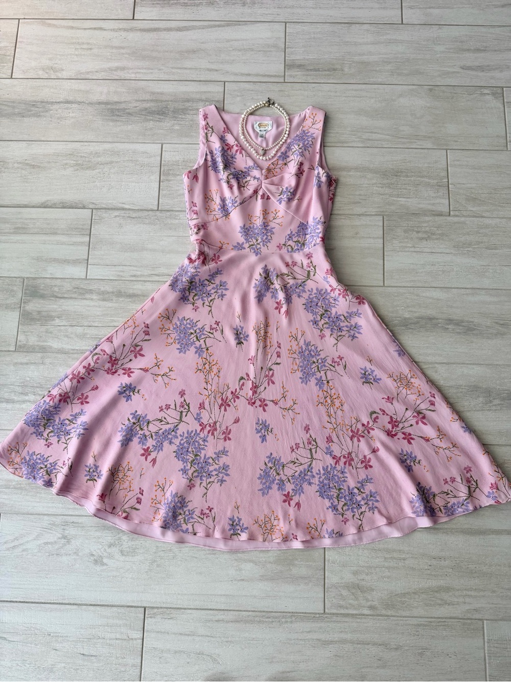 Talbots Pink Floral V-Neck Silk Midi Dress - Picture 4 of 15